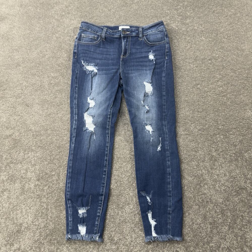 Cello Womens Distressed Skinny Ankle Jeans Fray Hem Medium Wash Stretch Size‎ 5